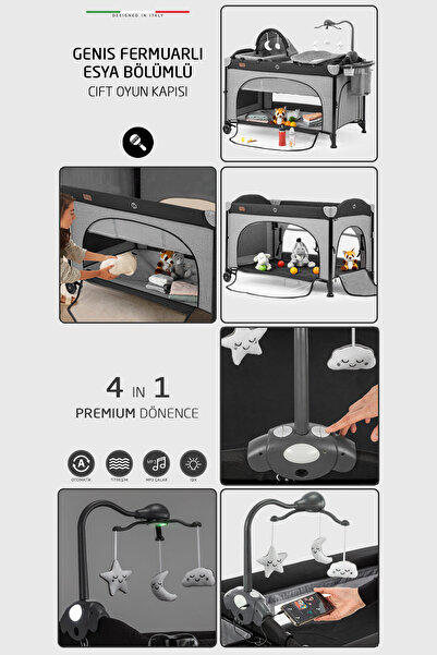 Elele Bonte 2 6in1 Lüks Anne Yanı Oyun Parkı Park Yatak Xl 70x120 Cm Kahverengi Yatak Hediye