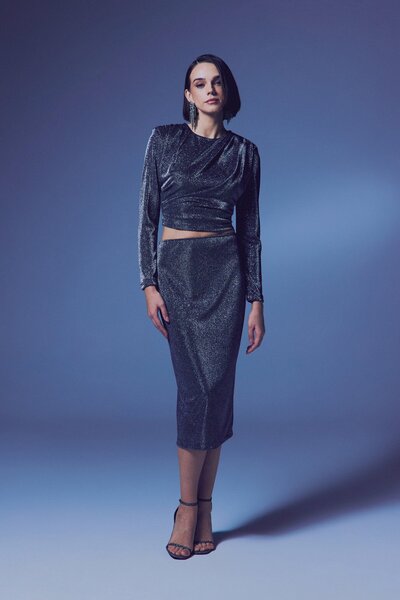 Sateen Parlak Kalem Etek - Antrasit