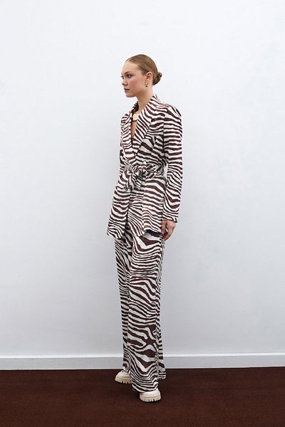 Sateen Casual Zebra Pattern Trousers - Brown