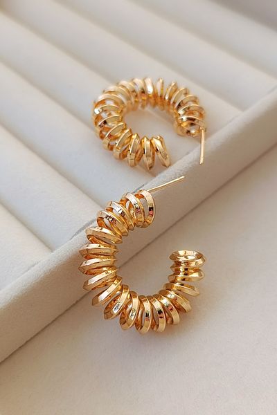 COSİTA Elegant Daily Minimal Earrings with Modern Gold Spiral Ring