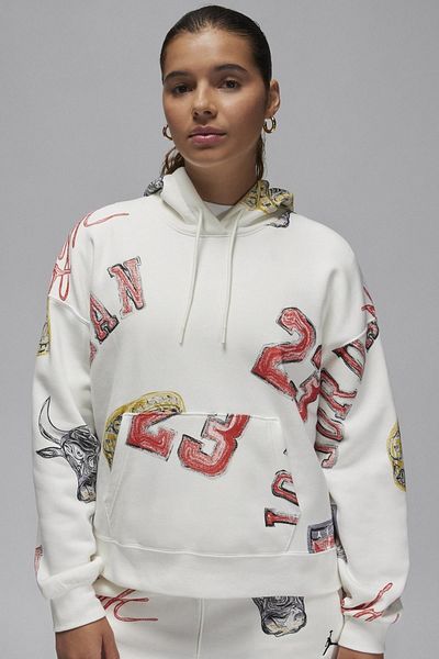 Nike Κρέμα Jordan Brooklyn Fleece Γυναικεία Φαρδιά Μέγεθος Φούτερ με κουκούλα