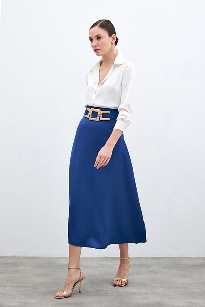Sateen Fusta din crepon satinat cu accesorii pentru talie - Sax Blue