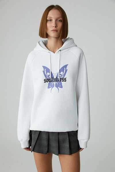 GRIMELANGE Lamari Women's Oversize Raster Hooded White Sweatshirt