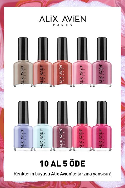 Alix Avien Yüksek Pigmentli Uzun Süre Kalıcı Hızlı Kuruma Sağlayan Parlak Bitişli Oje 10'lu Nail Lacquer Set 01