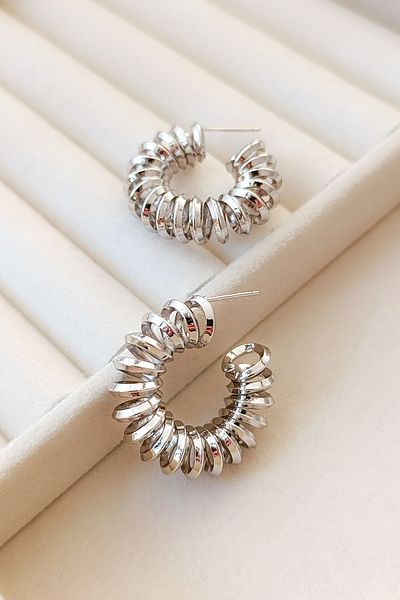 COSİTA Elegant Casual Minimal Earrings with Modern Silver Spiral Ring