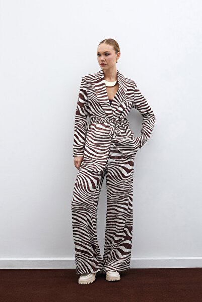 Sateen Salaş Zebra Desen Pantolon - Kahve