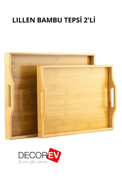 decorev Luxury Bamboo 2Pcs Tray Presentation Tea and Breakfast Tray for 46/33/40/28 cm