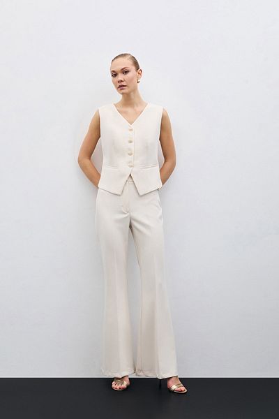 Sateen Spanish Leg Trousers - Beige