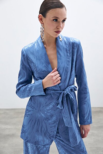 Sateen Μακρύ παλτό με ζώνη - Ινδιγκό