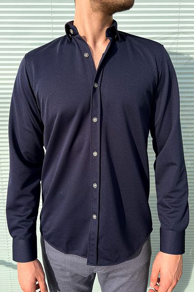 ModaPlaza Мъжка плетена риза с дълъг ръкав Slimfit