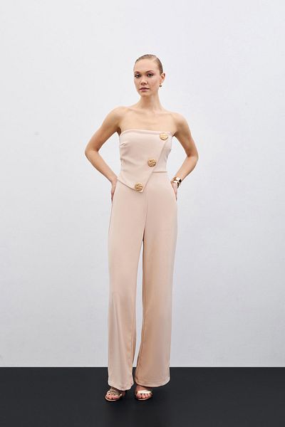 Sateen Salopetă fără bretele cu accesorii - Bej