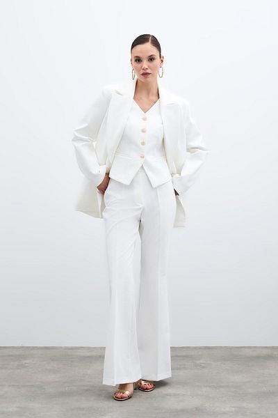 Sateen Flared Leg Trousers - Ecru
