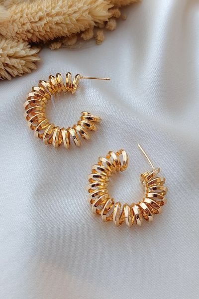 COSİTA Elegant Daily Minimal Earrings with Modern Gold Spiral Ring