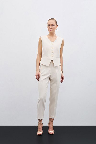 Sateen Beige High Waist Pencil Pants