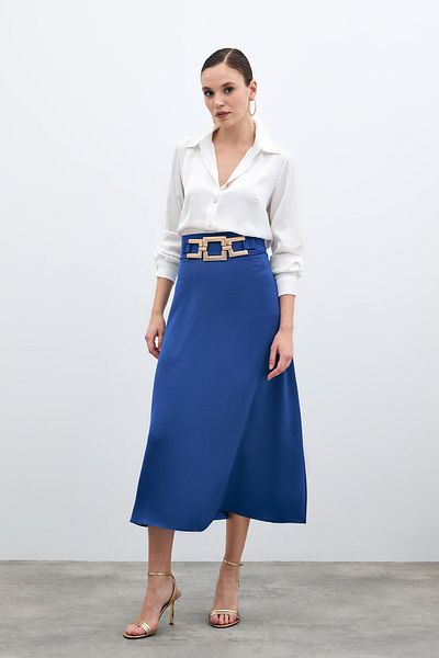Sateen Fusta din crepon satinat cu accesorii pentru talie - Sax Blue