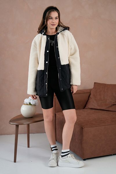 VOLT CLOTHİNG Gefütterter, gesteppter, detaillierter Plüschmantel für Damen