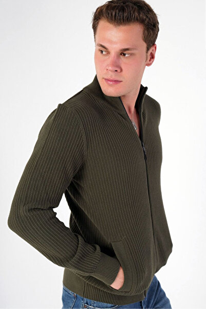 Genel Markalar Cepli Uzun Kollu Fitilli Örme Triko Dik Yakalı Fermuarlı Şık v...