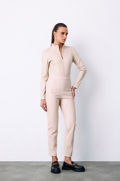 Sateen Stone Colored High Waist Leather Pants