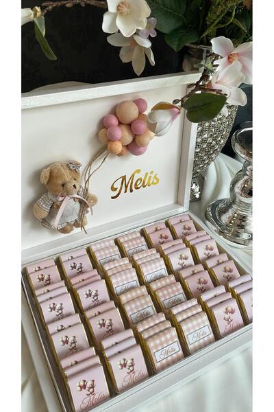 Minemiss Tasarım Lüks Kutulu İsme Özel Tasarımlı Kız-Erkek Bebek Çikolatası 6...