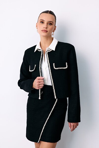 Sateen Jachetă scurtă cu gât rotund - Negru