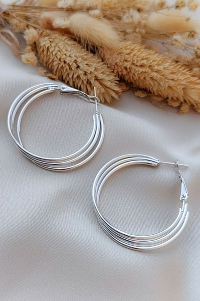 COSİTA Silver Elegant Earring Design with Multiple Ring Detail
