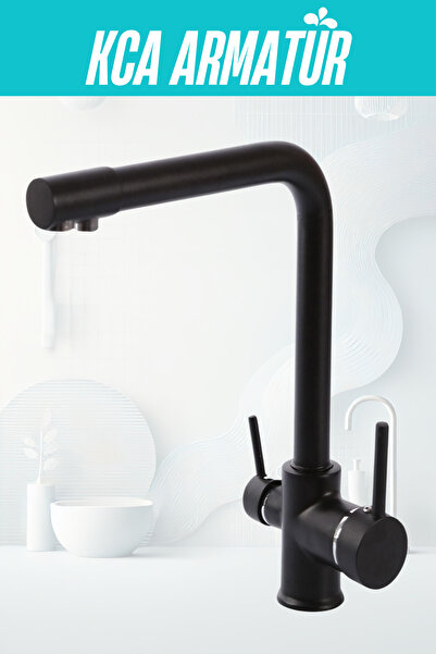 BDL ARMATÜR KCA SİYAH 3 YOLLU ARITMALI MUTFAK EVİYE BATARYASI MUSLUĞU YERLİ Ü...