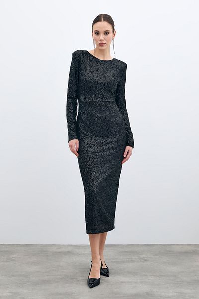 Sateen Rochie neagră cu paiete fără spate