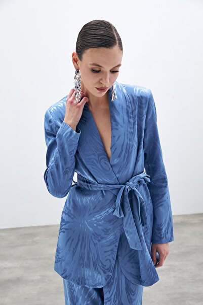 Sateen Μακρύ παλτό με ζώνη - Ινδιγκό