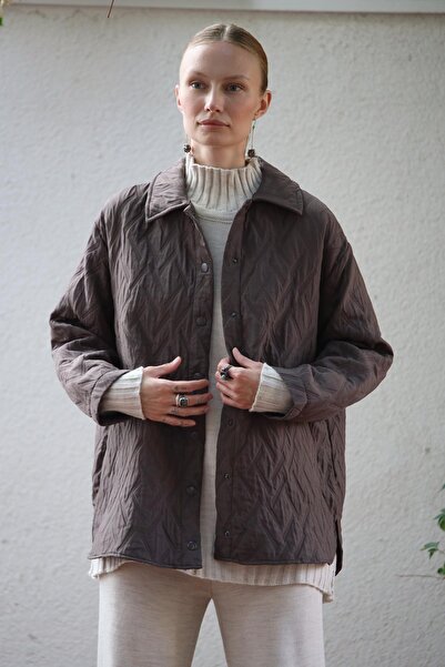 Şaman Butik Kahverengi Desenli Yakalı Ceket