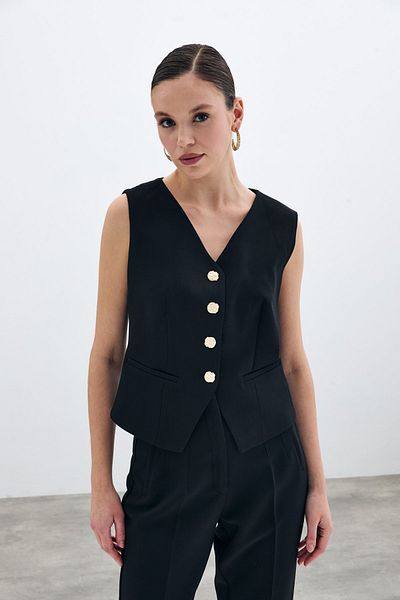 Sateen Vestă scurtă cu nasturi - neagră