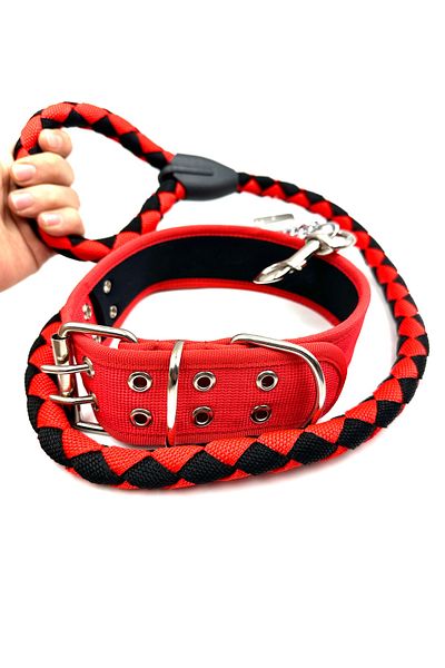 Tasma Market Red-Navy Large Breed Durable Dog Collar Set