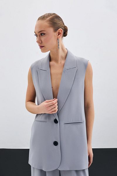 Sateen Button Detailed Shabby Vest - Gray