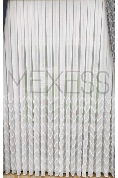 Mexess Premium Linen Cotton Zigzag Detailed Anti-Wrinkle Tulle Curtain - Does Not Want Ironing (1/3 Close Pleat)