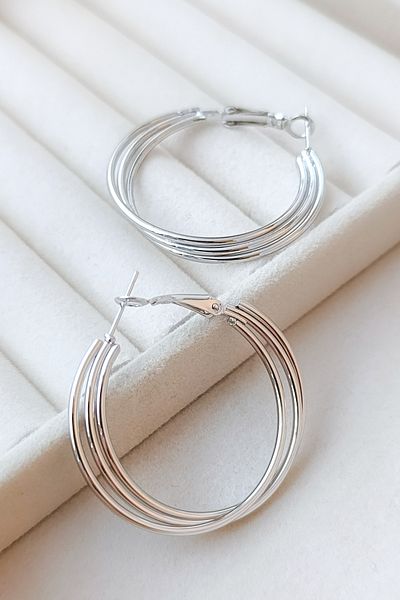 COSİTA Silver Elegant Earring Design with Multiple Ring Detail