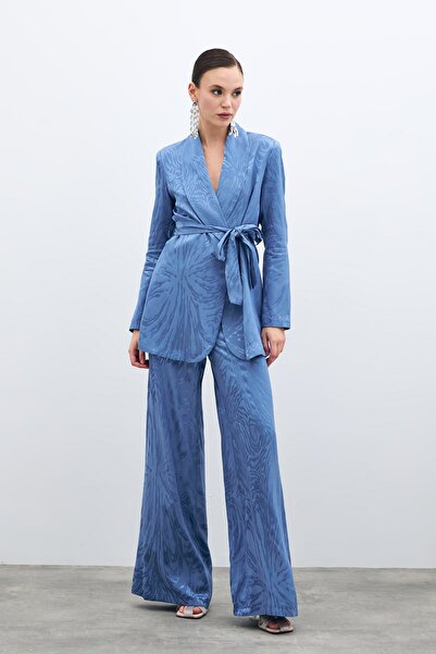 Sateen Штани з високою талією та візерунком - Індіго