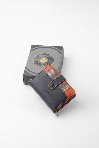 CENGİZ PAKEL Cengiz Pakel Women's Mini Size Wallet with Snap Detail - 65315m - Dark Blue/Tile