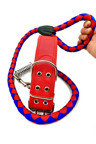 Tasma Market Red-Navy Large Breed Durable Dog Collar Set