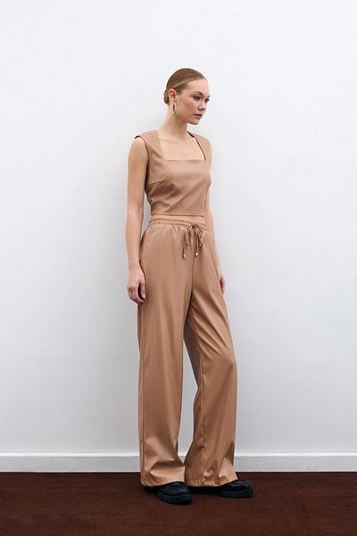 Sateen Pantaloni casual din piele bej