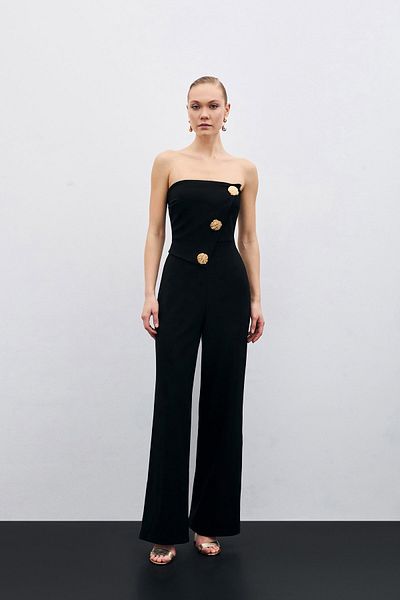 Sateen Salopetă fără bretele cu accesorii - neagră