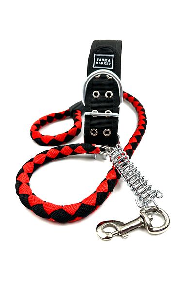 Tasma Market Black-Red Extra Sturdy Spring Dog Neck and Walking Collar Set