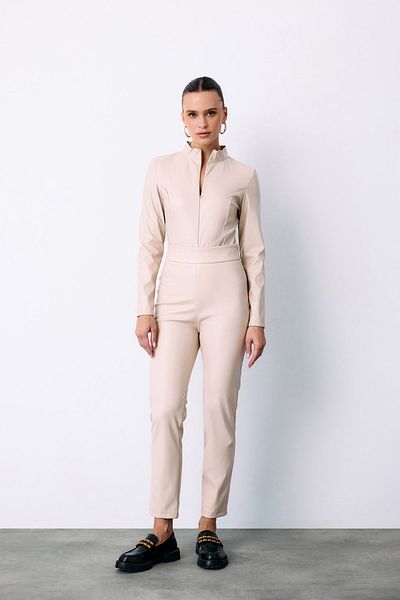 Sateen Stone Colored High Waist Leather Pants