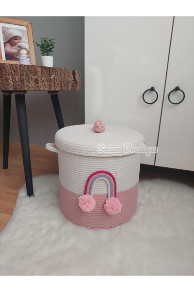 Secem Boutique Oyuncak Sepeti 30x30, Kirli Sepeti, Kapaklı Sepet, Çocuk Odası Düzenleyici, Hasır Sepet