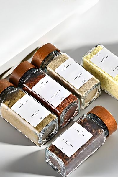homsel 12 Pieces Glass Spice Rack Set with Acacia Lid