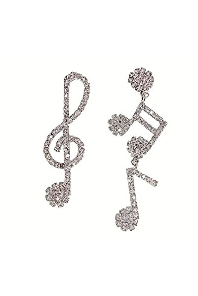 Dgt Luxury Zirkon Taşlı, Müzik Notası Küpe, Kulak İğnesi 925 Ayar Gümüş