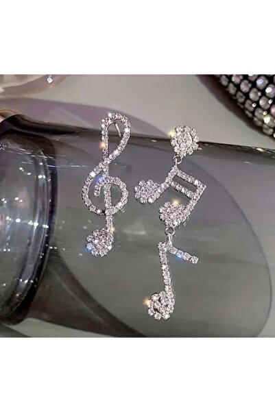 Dgt Luxury Zirkon Taşlı, Müzik Notası Küpe, Kulak İğnesi 925 Ayar Gümüş