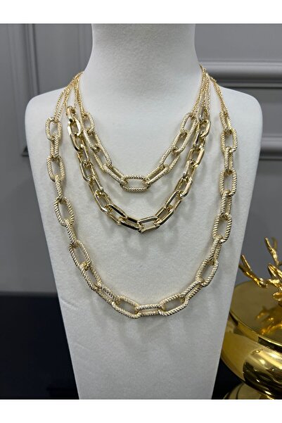 Store 3 Zincirli Zirkon Kaplama Tasarım Kolye