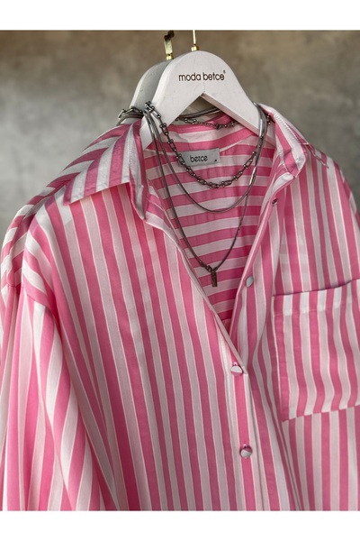 modabetce cămașă oversize de damă cu textura în dungi