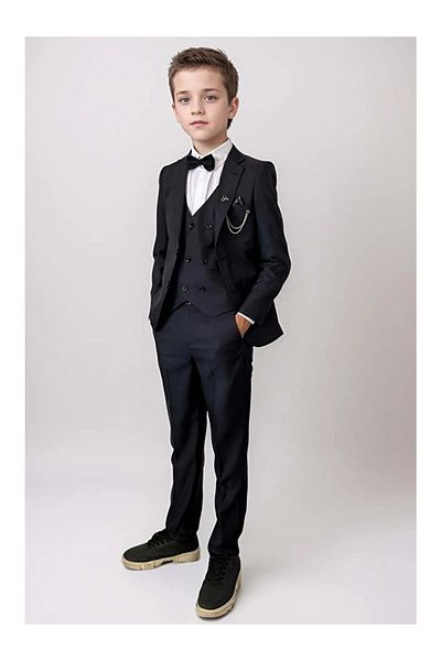 DUBAİ ÇOCUK Jacket-Vest-Shirt-Pants-Bowtie-Chain Full Suit Boy's Groomsuit-Wedding Dress