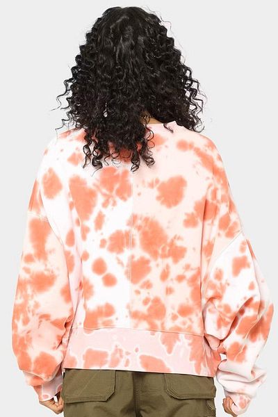 Nike Αθλητικά ρούχα Oversized Fleece Tie Dye Crewneck Γυναικεία φαρδιά φούτερ Λευκό ροζ