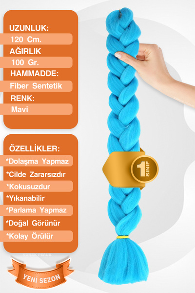 KONAK PERUK Afrika Örgüsü Rasta Ve Box Braid için Sentetik Saç - Mavi